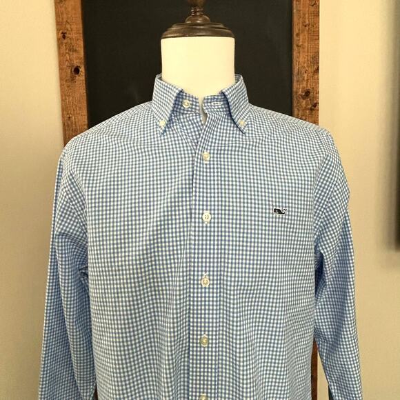 Vineyard Vines Classic Fit Whale Shirt Men's SIZE M Blue Gingham Preppy Classic - Picture 2 of 11